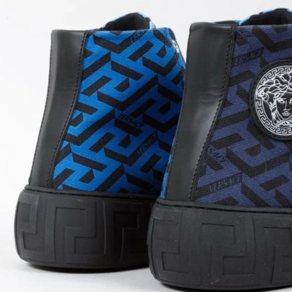 Versace Blue La Greca Canvas High-Top Sneakers - Picture 9 of 12